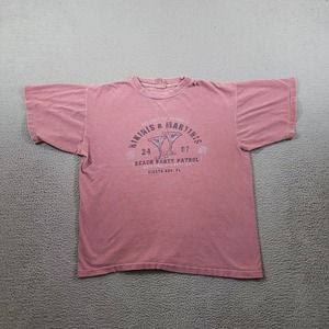 VTG Bikinis & Martinis Shirt Mens Large Pink Solid Crew Neck Logo Casual Tee USA